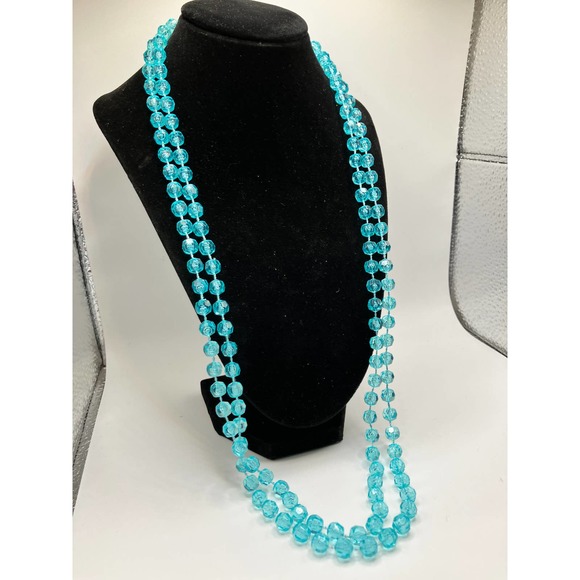 Long Transparent Turquoise Beaded Necklace! - Picture 4 of 6